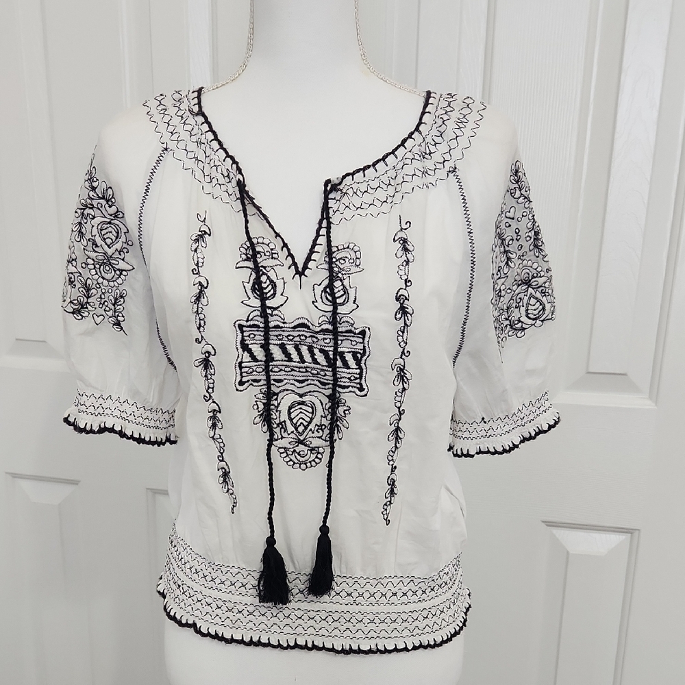 NWT Lauren Ralph Lauren 100% Cotton Embroidered Peasant Top M Cottagecore